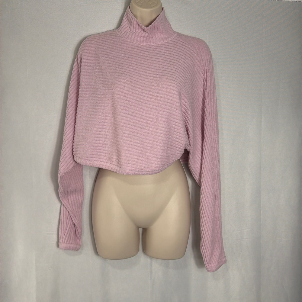 Pilcro Top Ribbed Knit Mock Neck Cropped Dolman Sleeve Pink Women XS